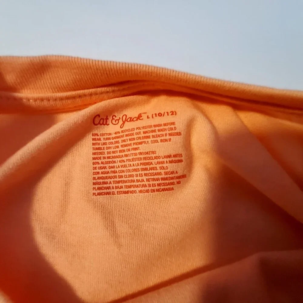 Cat & Jack Orange Graphic T-Shirt L(10/12) Cotton Crewneck design classic fit